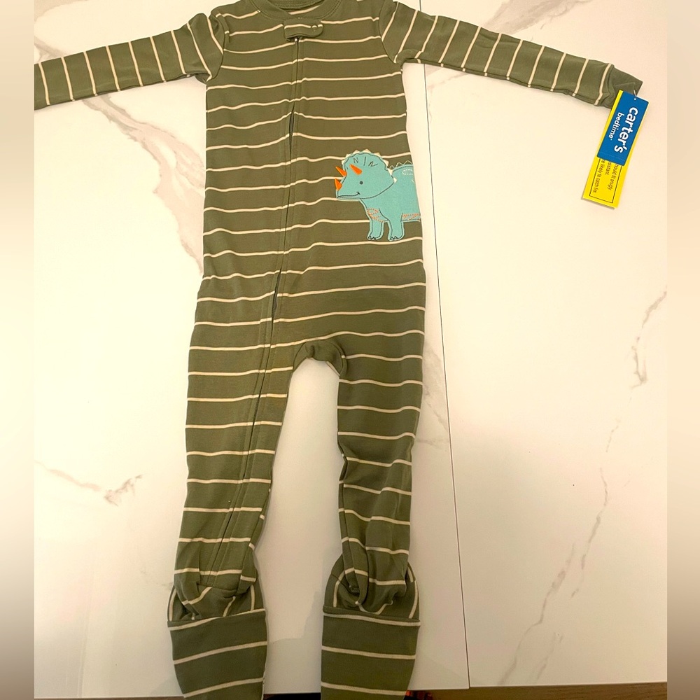 Carter's Green Striped Dinosaur Footie Sleeper